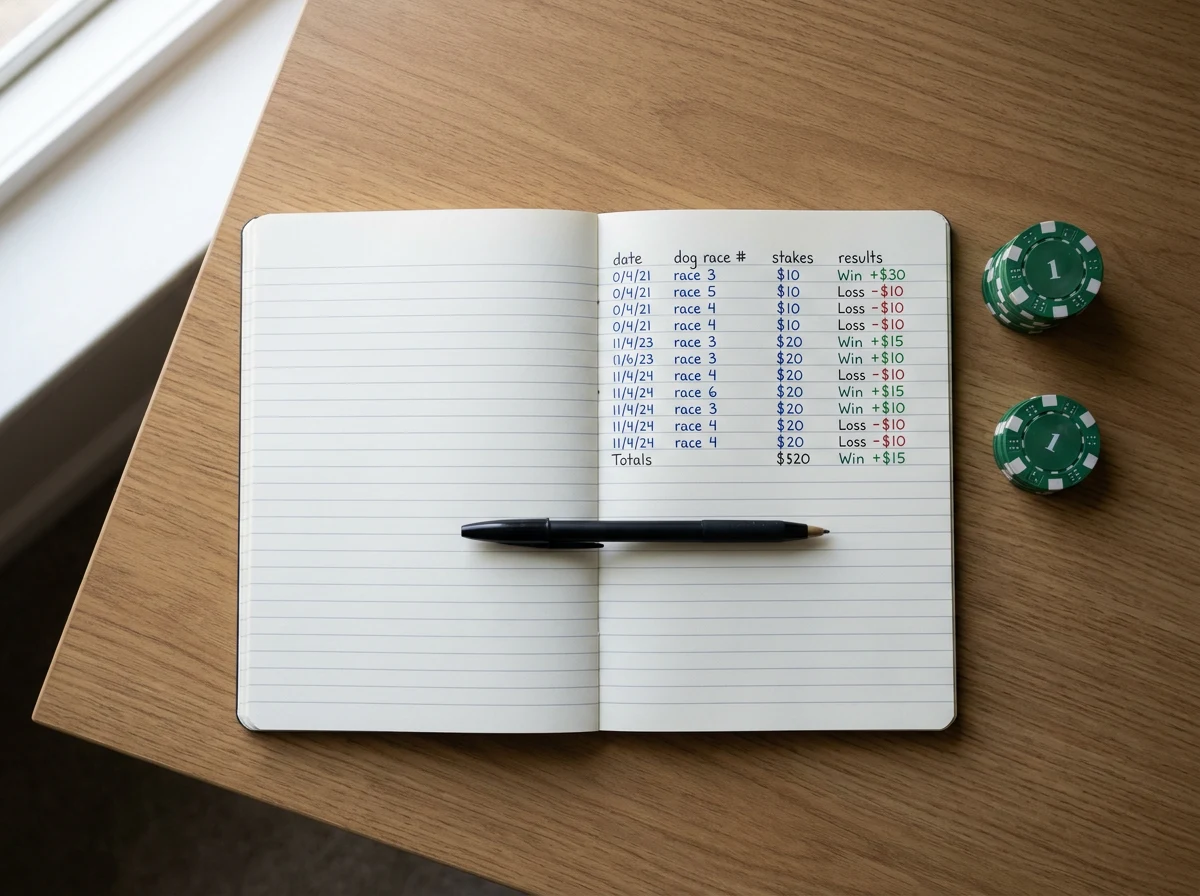 Bankroll tracking spreadsheet showing flat staking plan applied to greyhound betting results