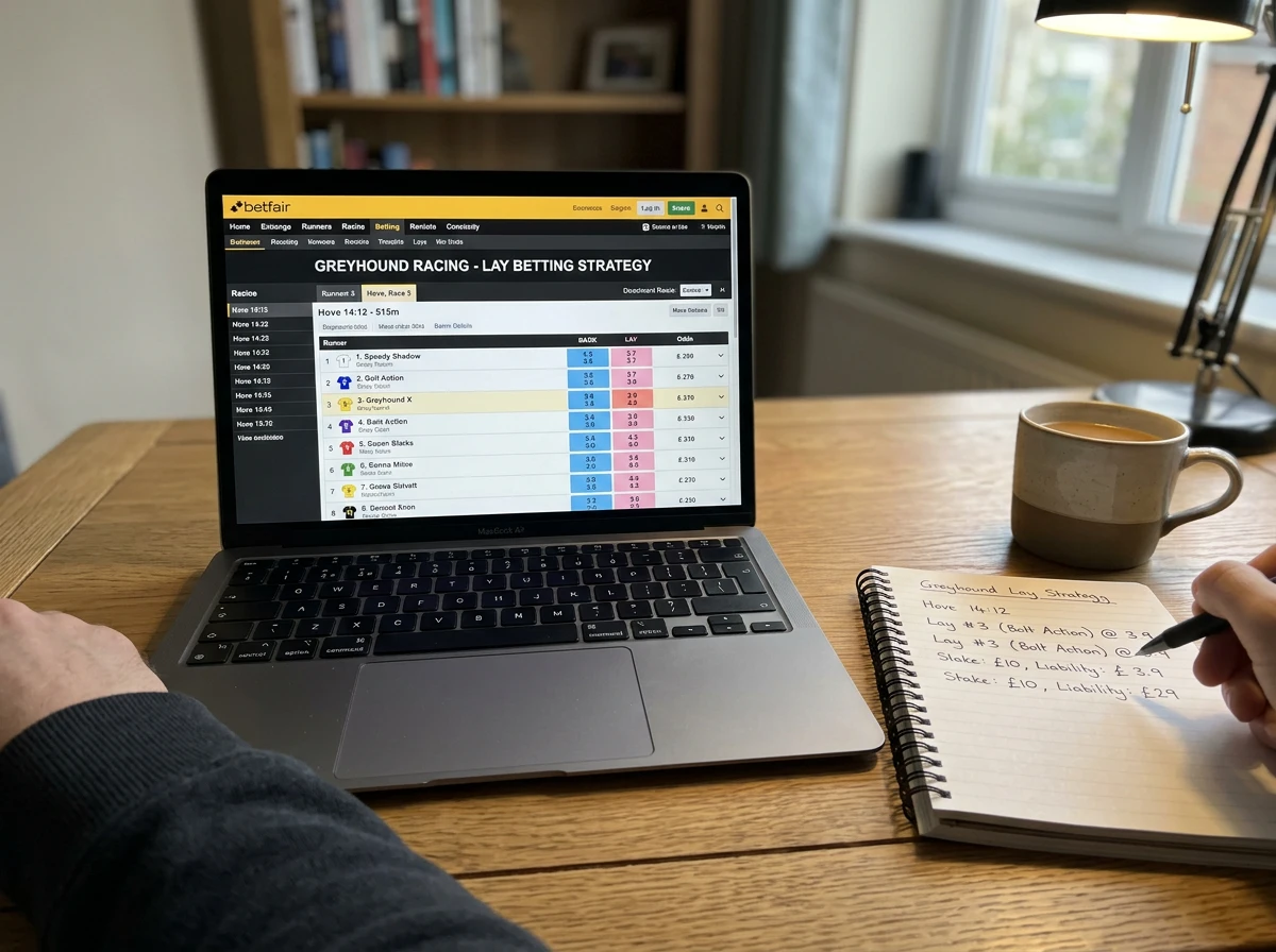 Lay betting on a greyhound exchange showing back and lay odds