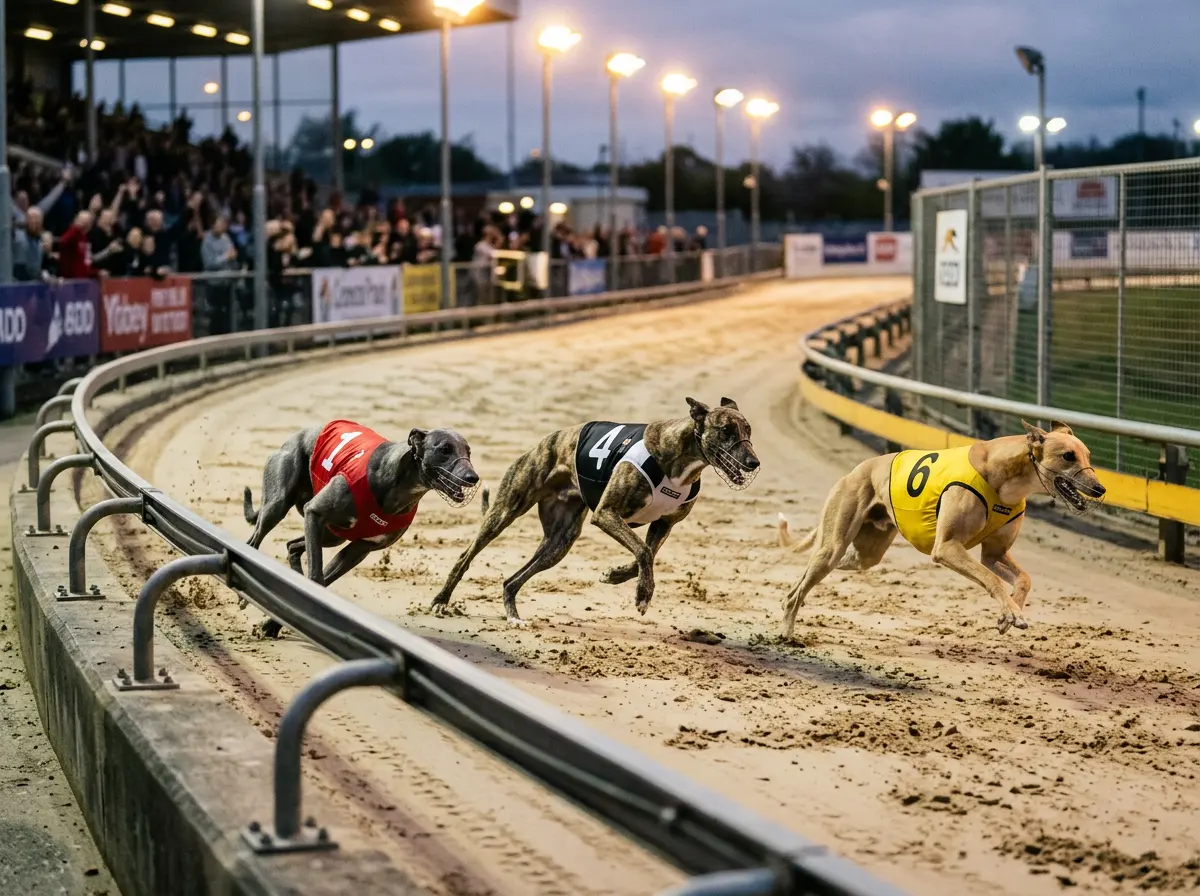 Greyhound running styles diagram showing railer wide runner and middle tracker paths
