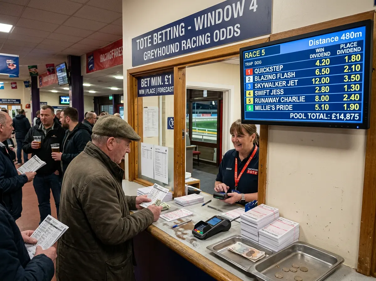 Greyhound tote pool betting system showing parimutuel odds calculation