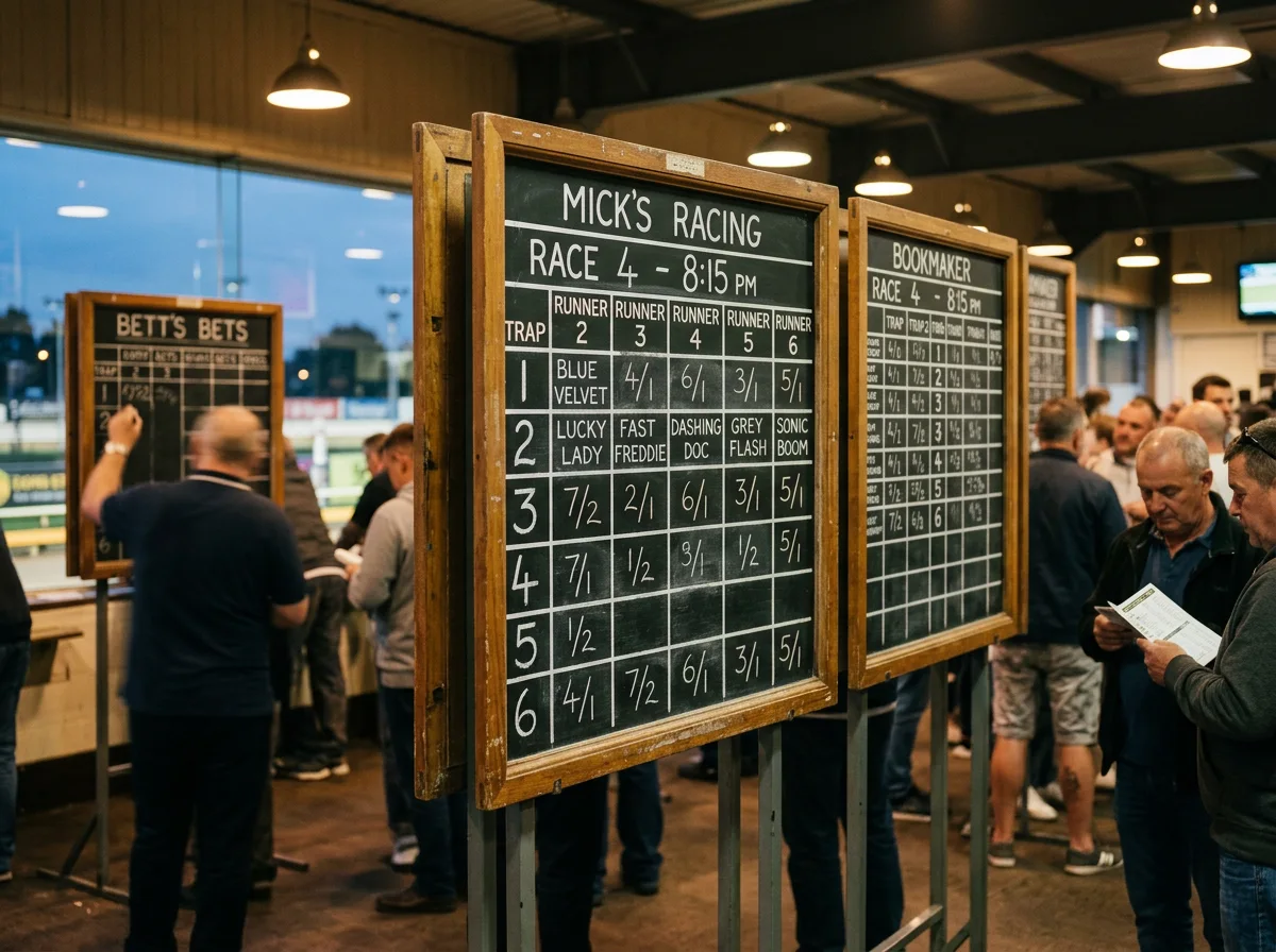 Bookmaker overround margin diagram for a six-dog greyhound race